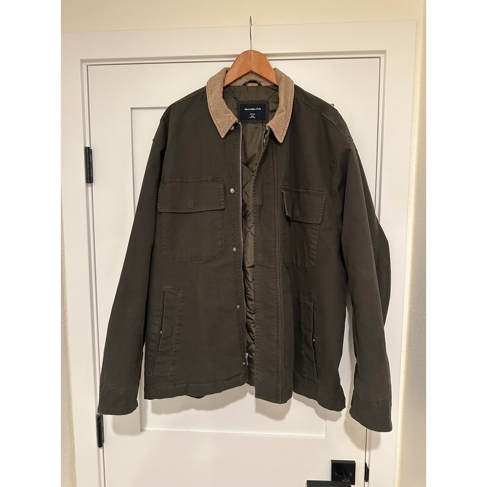 Abercrombie & Fitch Mens XXL Relaxed Workwear Jacket Green Corduroy Collar